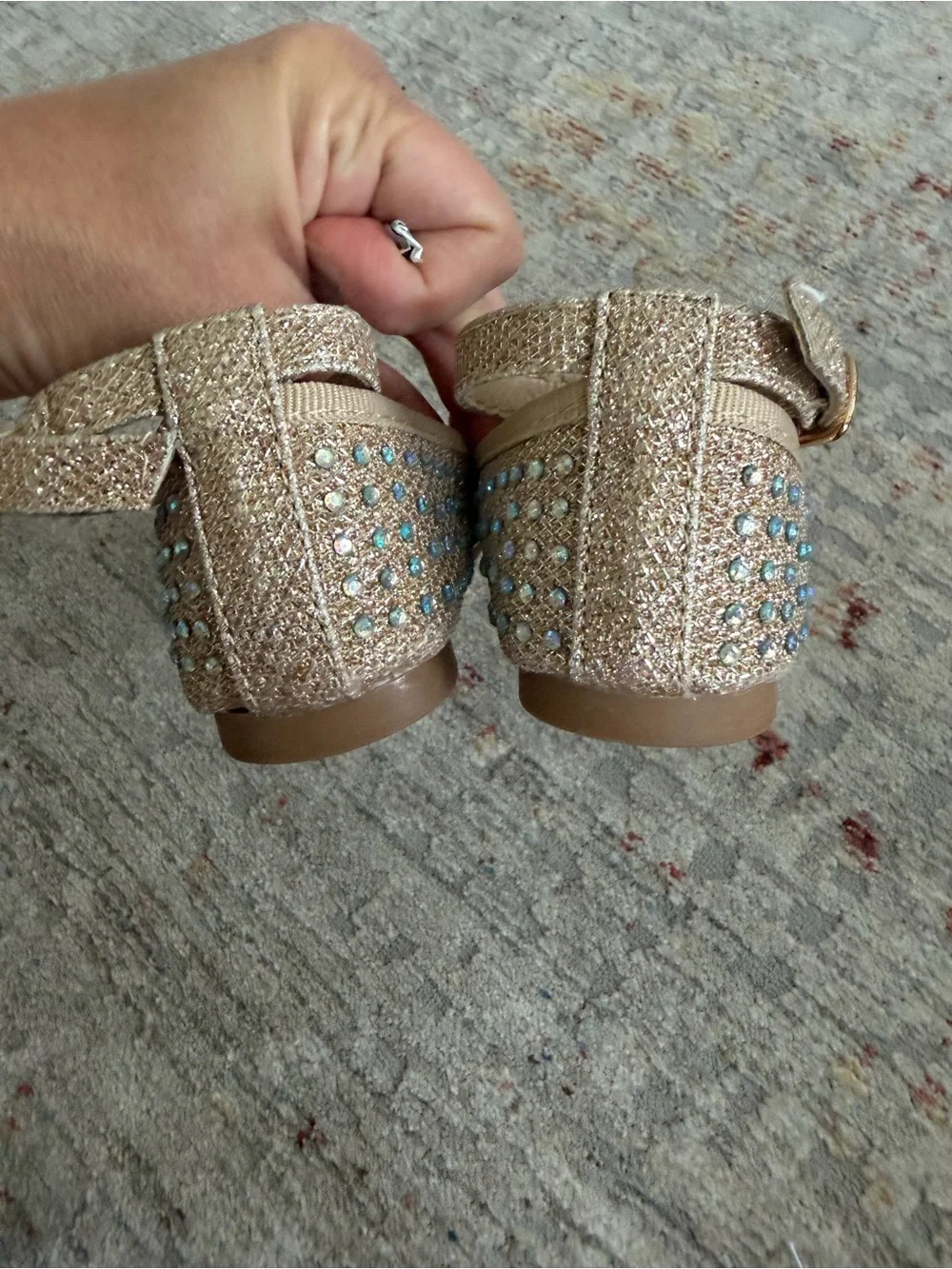 Tahari Girls Size 6 Gold Glitter Rhinestone Mary Jane Dress Shoes